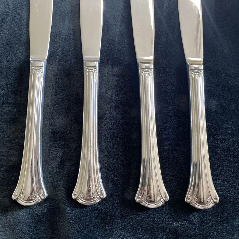 Lot 4 Wallace Resplendence Glossy 18/10 Stainless Modern Solid Dinner Knife 9.5”